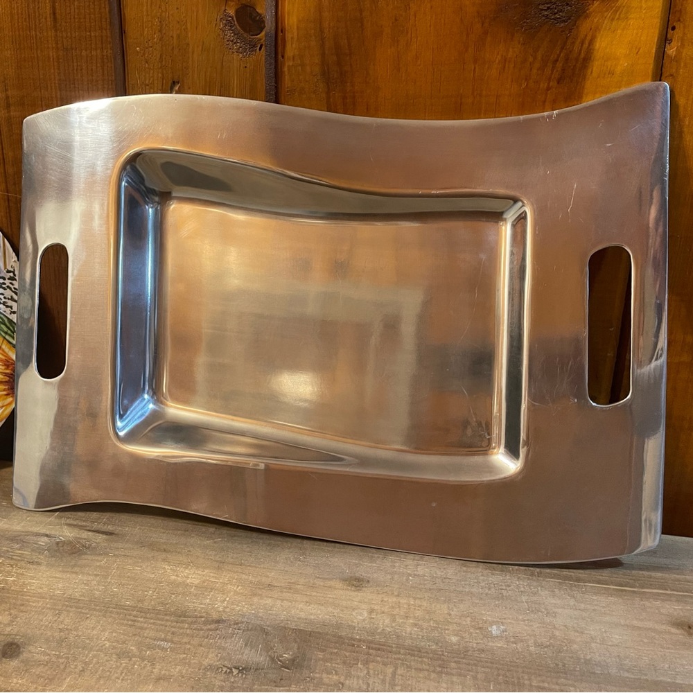 Villeroy & Boch Caffe New Wave Rectangle Metal Silver Serving Platter, 22"